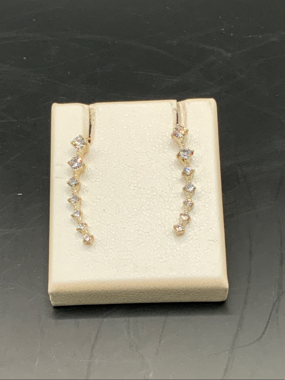 Gold Cubic Zirconia Drop Earrings - Sparkling Linear Cluster
